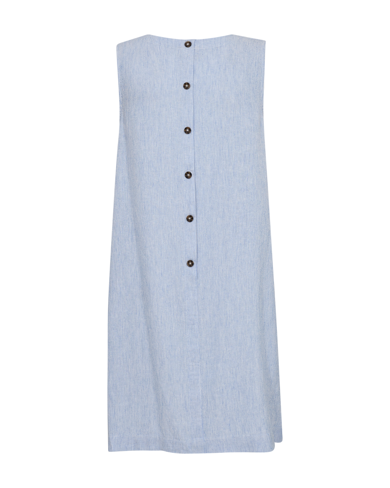 FQLAVA - LINEN DRESS - WHITE AND BLUE