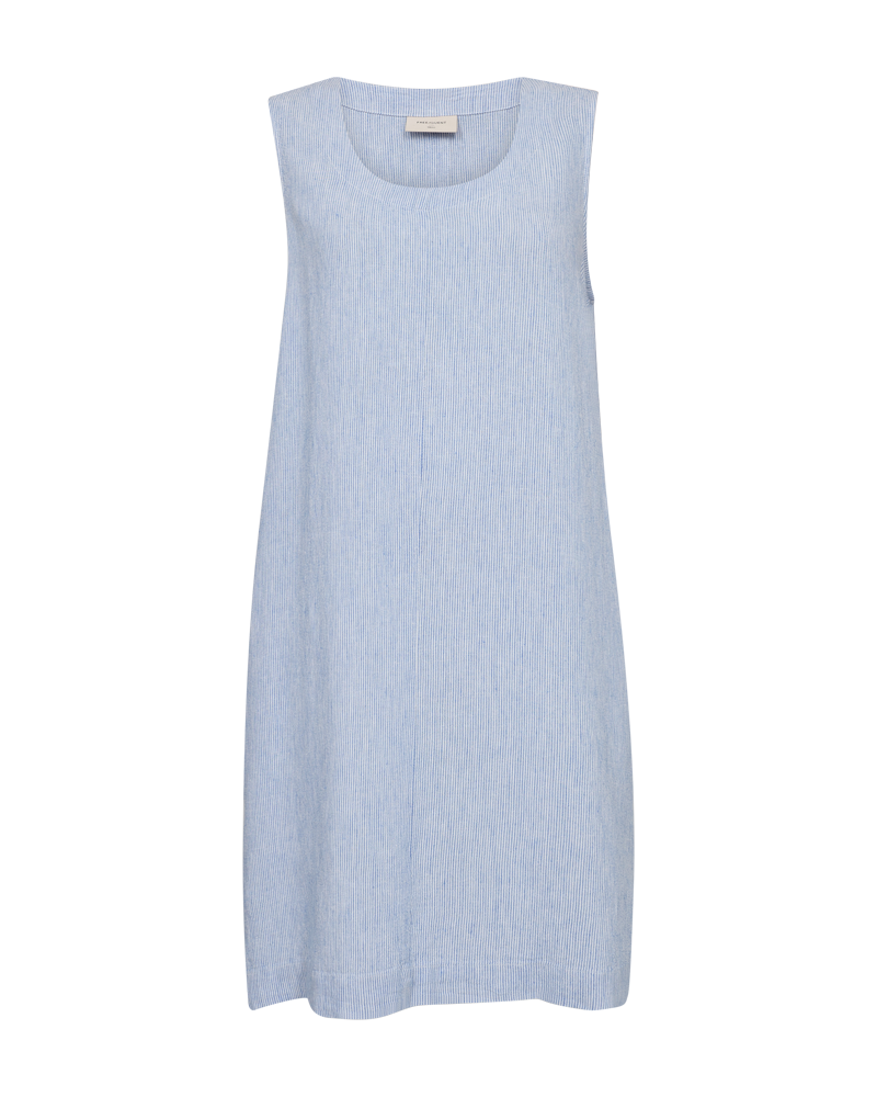 FQLAVA - LINEN DRESS - WHITE AND BLUE