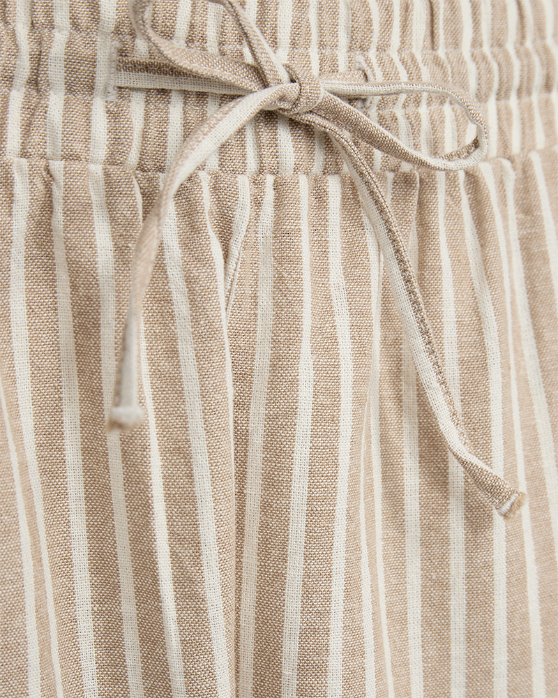 FQLAVA - STRIPED LINEN PANTS - WHITE AND BEIGE