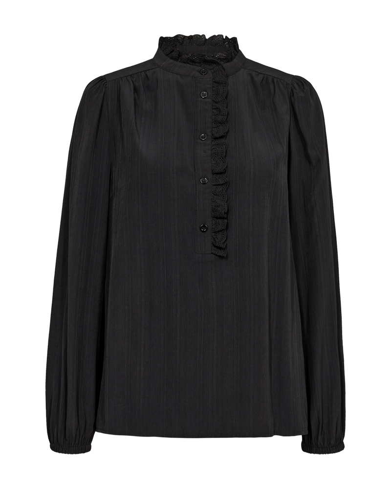 FQSEA - BLOUSE WITH RUFFLE DETAILS - BLACK