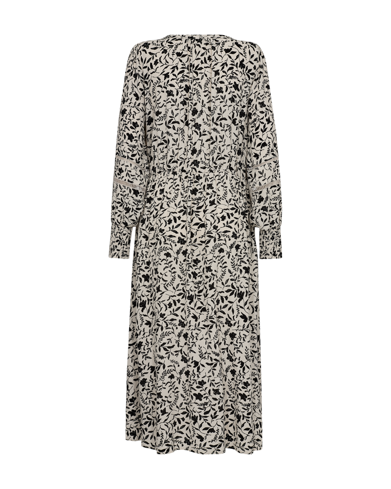 FQLOVY - FLORAL DRESS - BEIGE AND BLACK