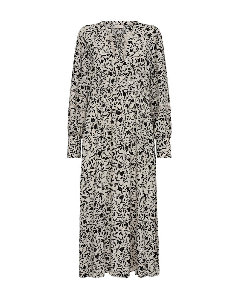 FQLOVY - FLORAL DRESS - BEIGE AND BLACK