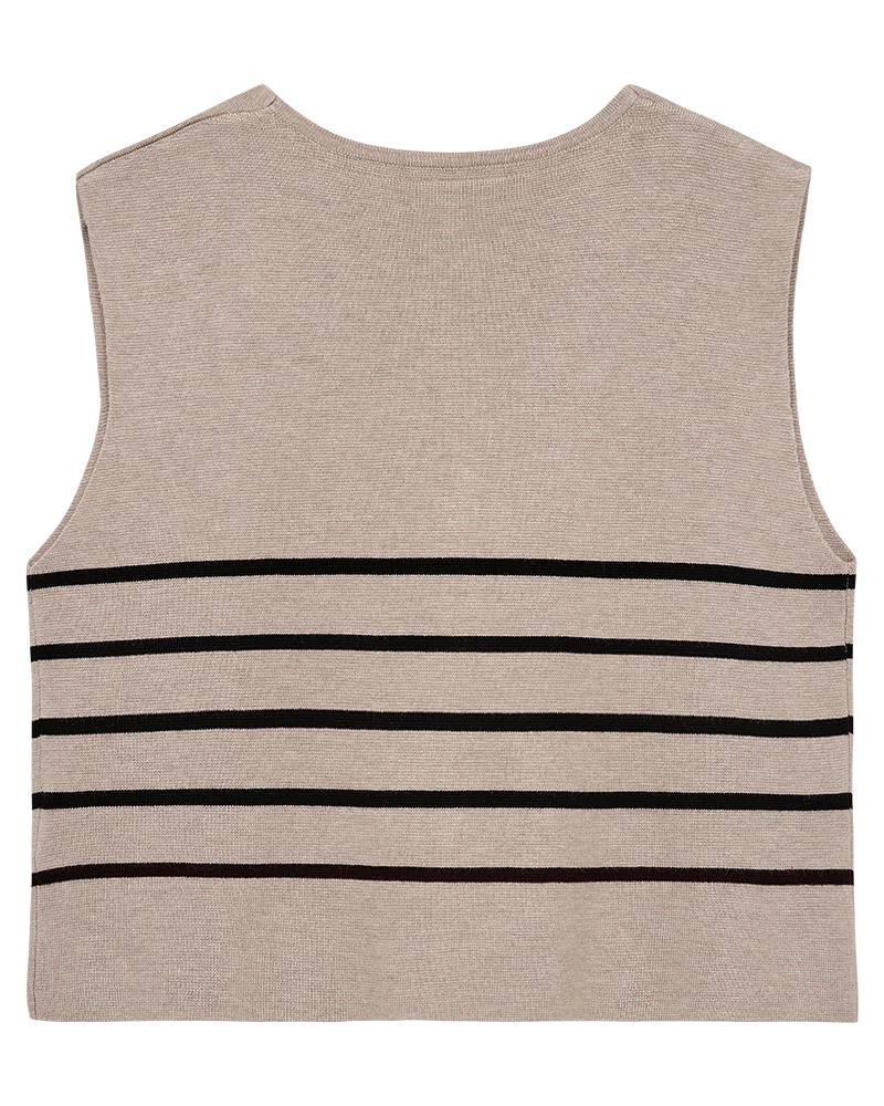 Fqani - gebreide vest met strepen - beige en zwart
