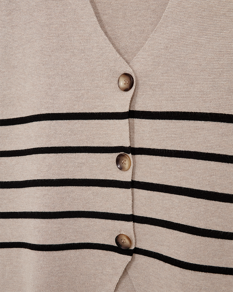 Fqani - gebreide vest met strepen - beige en zwart