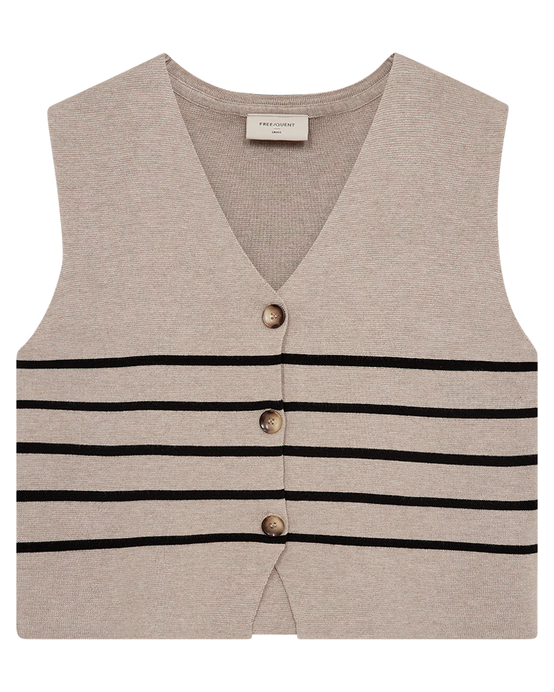 Fqani - gebreide vest met strepen - beige en zwart