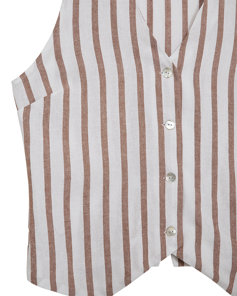 FQLAVISCO - STRIPED WAISTCOAT - WHITE AND BROWN