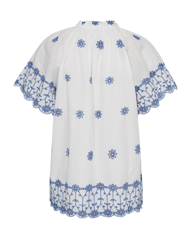 Fqiddi - blouse met geborduurd gatpatroon - wit en blauw