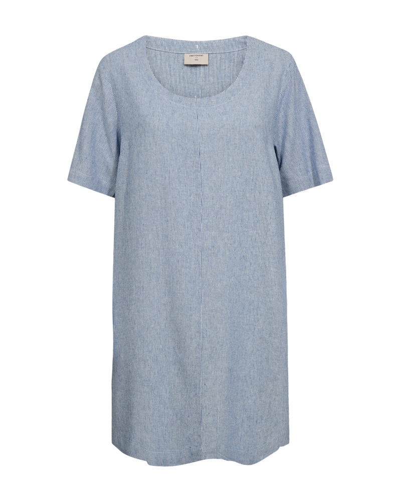FQLAVA - STRIPED LINEN DRESS - WHITE AND BLUE