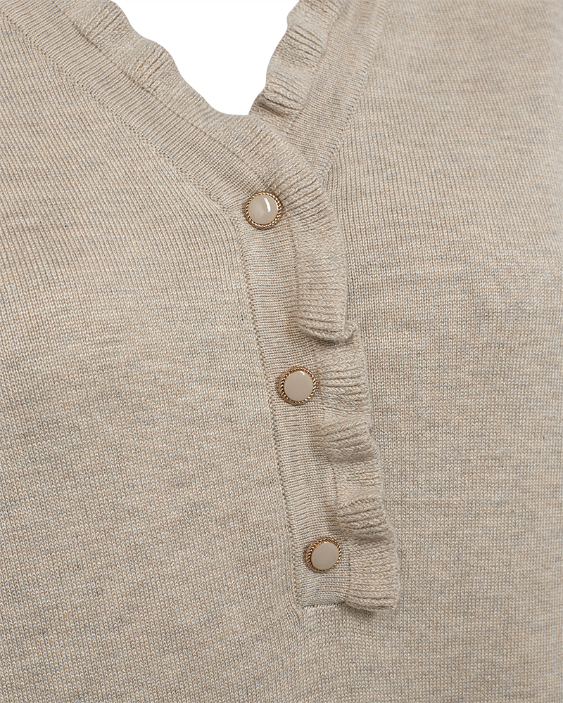 FQKATIE -FQKATIE - Fijne breated pullover met ruches - Beige