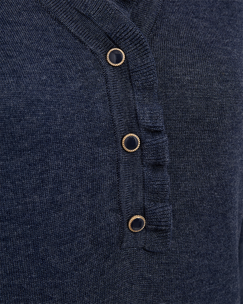 FQKATIE - Fijne gebreide pullover met ruches - Blauw