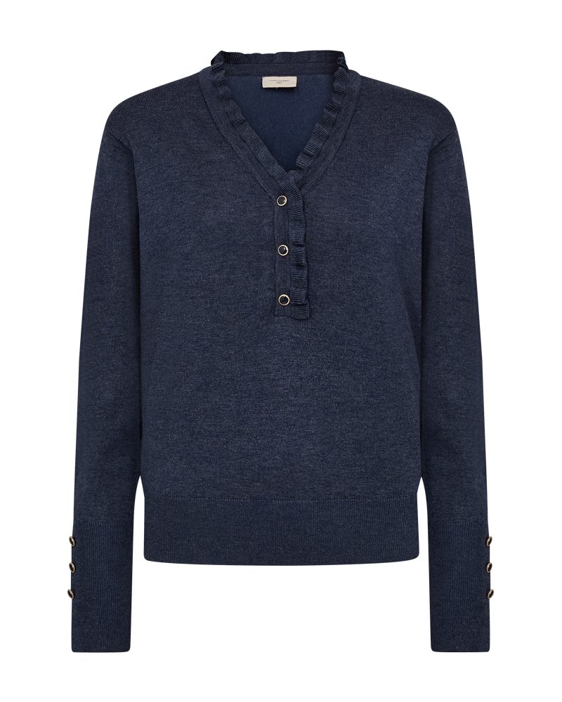 FQKATIE - Fijne gebreide pullover met ruches - Blauw