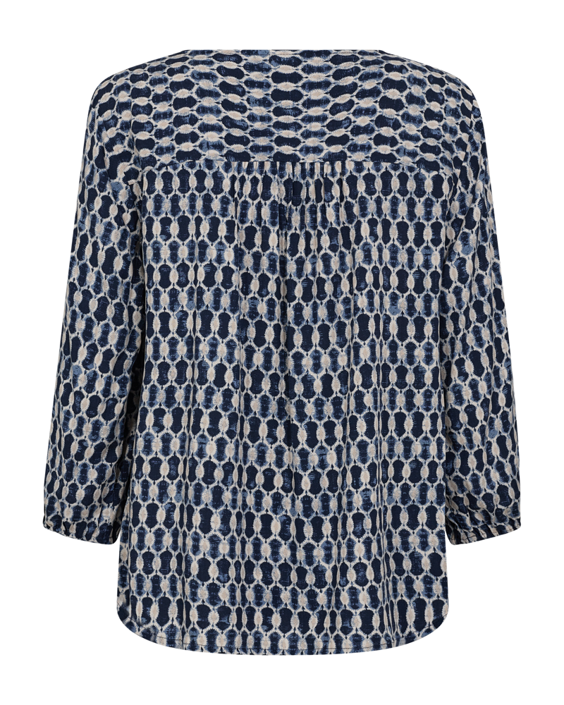 FQADNEY - BLOUSE WITH ALLOVER PRINT - BLUE AND BEIGE