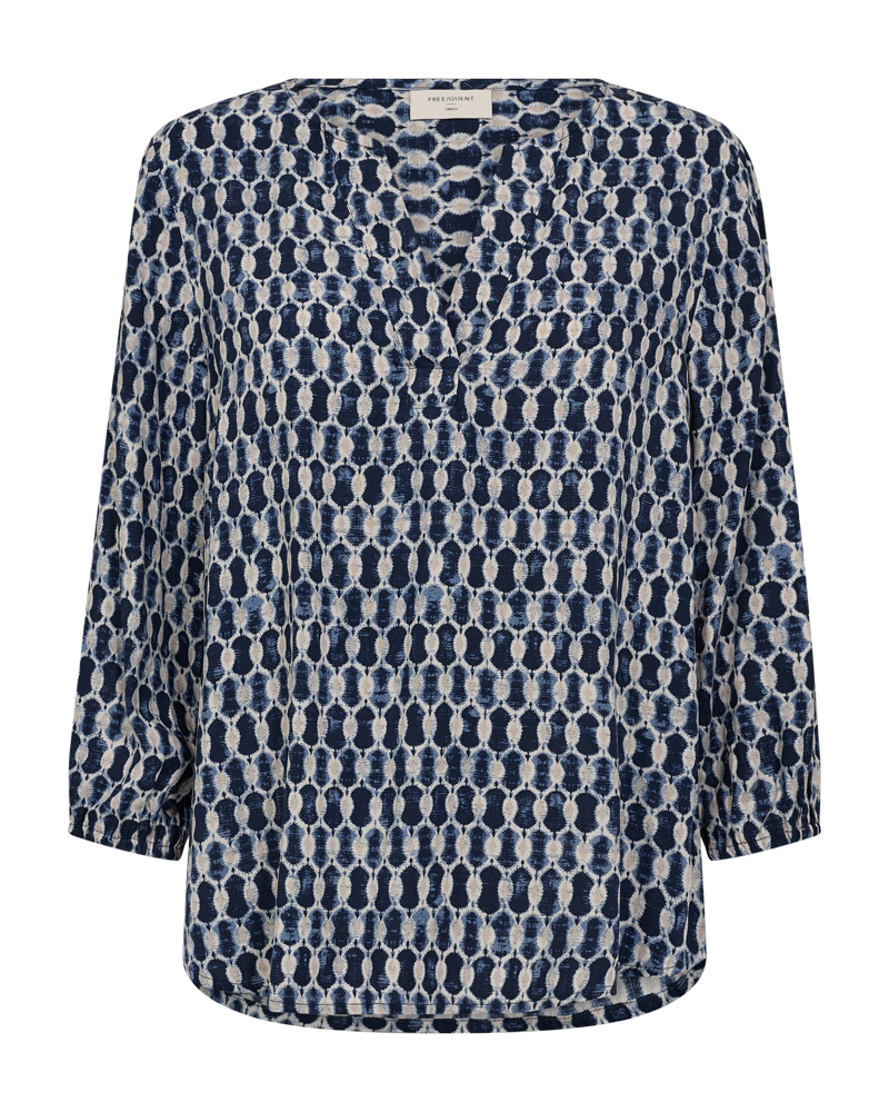 FQADNEY - BLOUSE WITH ALLOVER PRINT - BLUE AND BEIGE