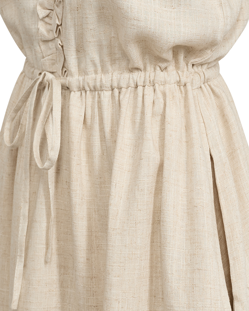 FQDEEM - Jurk met ruchesmouwen - Beige