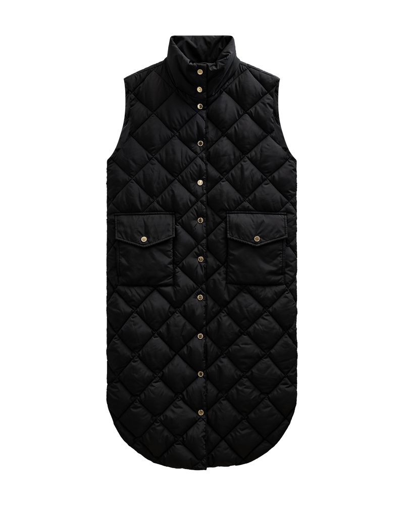 FQOLGA - LONG QUILTED WAISTCOAT - BLACK